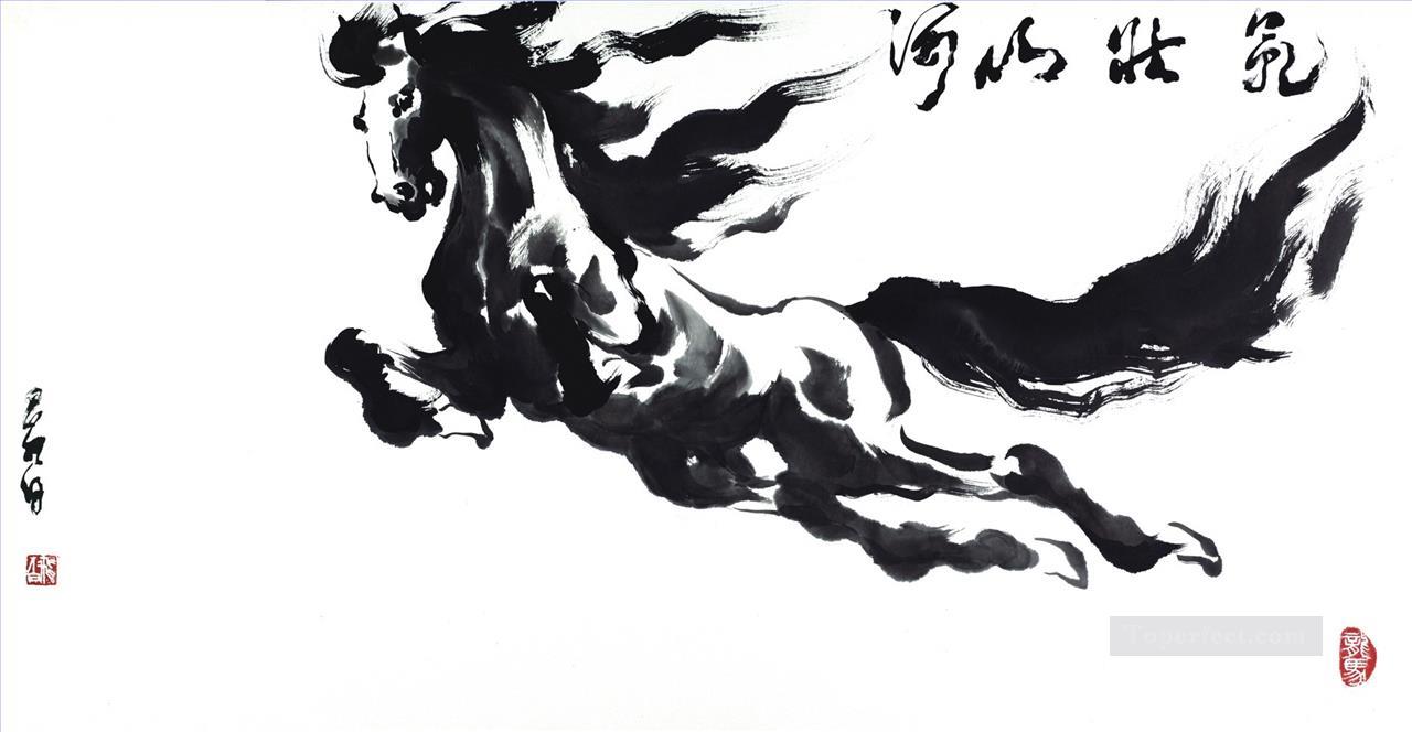 The flying horse in Chinese ink black and white Oil Paintings